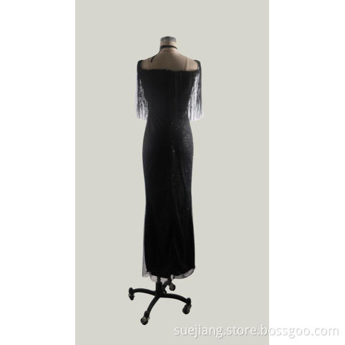 Sexy Lady Black Long Shoulder Off Mermaid Dress